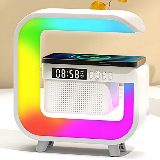Lampa RGB, boxa Bluetooth, difuzor 5W, incarcare wireless,ceas digital cu alarma, lumini ambiental